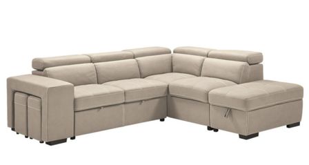 Canapé d'angle en microfibre avec 2 poufs et 1 coffre Selina