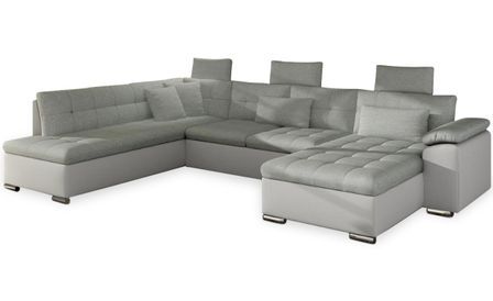 Canapé d'angle en U convertible simili blanc et tissu gris Toreli 2