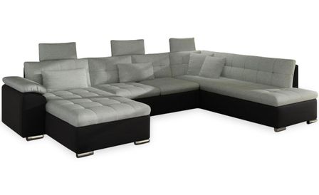 Canapé d'angle en U convertible simili noir et tissu gris Toreli