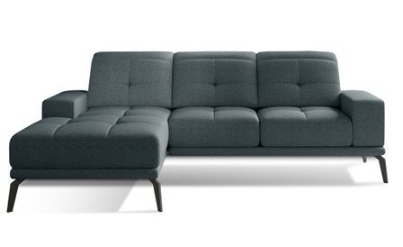 Canapé d'angle gauche 5 places tissu bleu Torpille 265 cm