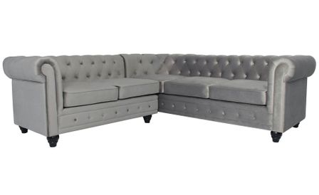 Canapé d'angle gauche 5 places velours argenté Vatsi 220 cm