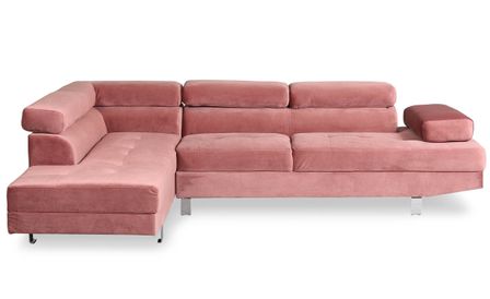Canapé d'angle gauche 5 places velours rose Omeg 260 cm