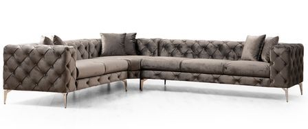 Canapé d'angle gauche capitonné velours gris foncé et pieds chromés Herakles 270 cm