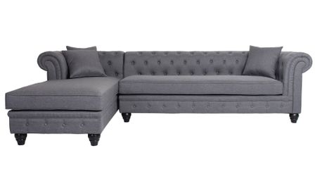 Canapé d'angle gauche chesterfield tissu gris foncé Rosee 281 cm