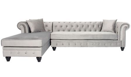 Canapé d'angle gauche chesterfield velours argenté Rosee 281 cm