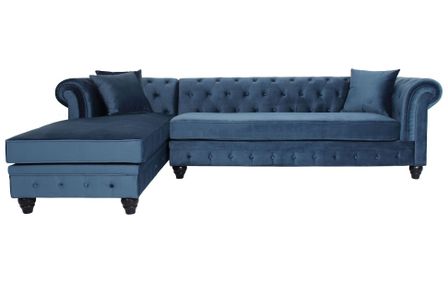 Canapé d'angle gauche chesterfield velours bleu Rosee 281 cm
