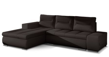 Canapé d'angle gauche convertible simili cuir marron Waker 275 cm