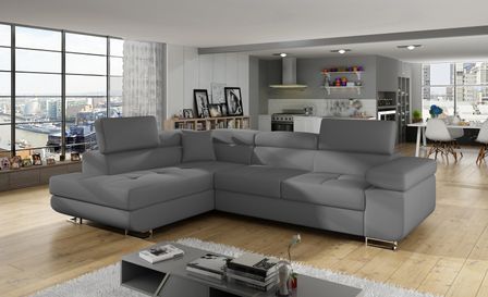 Canapé d'angle gauche convertible simili gris Marka 275 cm
