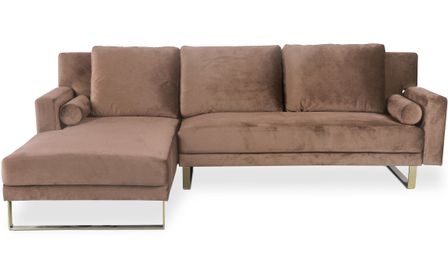 Canapé d'angle gauche convertible velours taupe et pieds métal doré Nira L 262 cm