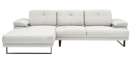 Canapé d'angle gauche moderne tissu doux beige clair pieds métal noir Kustone 274 cm