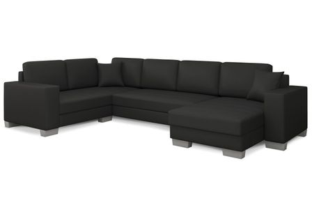Canapé d'angle panoramique convertible simili cuir noir Markus 312 cm