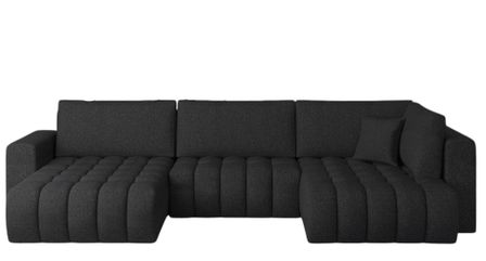 Canapé d'angle panoramique BOSTON en tissu capitonné