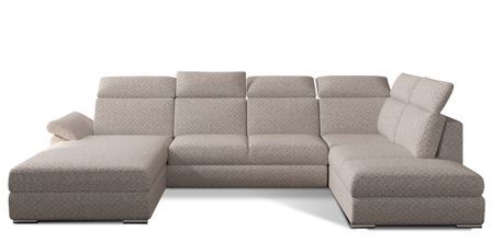 Canapé d’angle panoramique LEVANO en tissu - Convertible et coffre de rangement