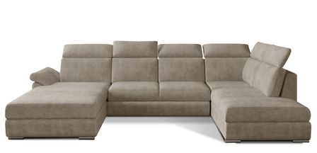 Canapé panoramique convertible LEVANO tissu - Rangement et appuie-têtes réglables