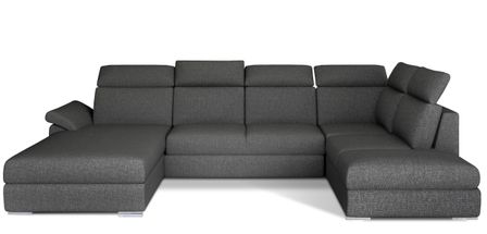 Canapé panoramique convertible LEVANO tissu - Rangement et appuie-têtes réglables