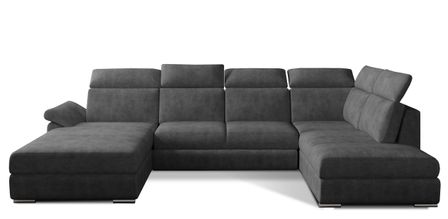 Canapé panoramique convertible LEVANO tissu - Rangement et appuie-têtes réglables