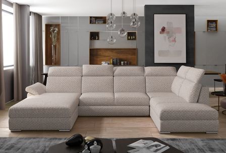 Canapé panoramique convertible LEVANO tissu - Rangement et appuie-têtes réglables