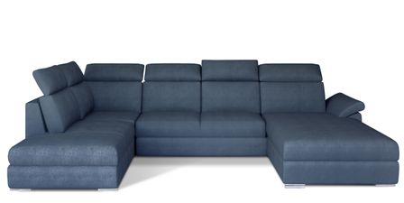 Canapé panoramique convertible LEVANO tissu - Rangement et appuie-têtes réglables
