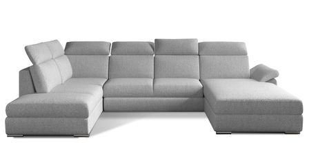 Canapé panoramique convertible LEVANO tissu - Rangement et appuie-têtes réglables