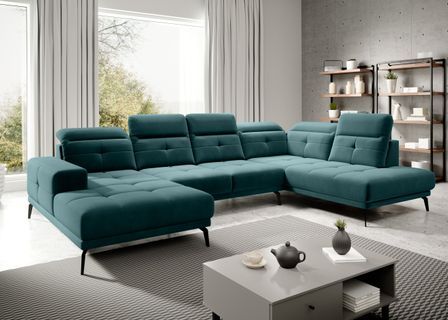 Canapé d’angle panoramique VERSUS velours – Appuie-têtes réglables
