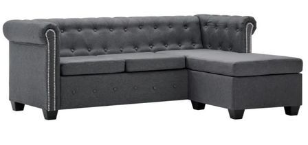 Canapé d'angle réversible Chesterfield tissu gris foncé Bastia