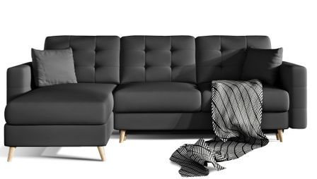 Canapé d’angle réversible convertible ANSKA en simili cuir avec pieds en bois naturel – 248 cm