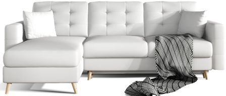 Canapé d’angle réversible convertible ANSKA en simili cuir avec pieds en bois naturel – 248 cm