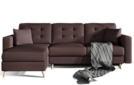 Canapé d’angle réversible convertible ANSKA en simili cuir avec pieds en bois naturel – 248 cm