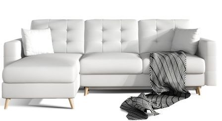 Canapé d’angle réversible convertible ANSKA en simili cuir avec pieds en bois naturel – 248 cm