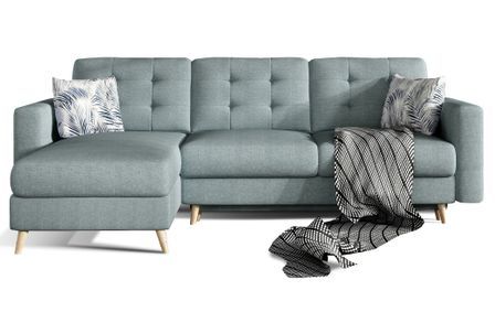 Canapé d’angle réversible convertible ANSKA en tissu avec pieds en bois naturel – 248 cm