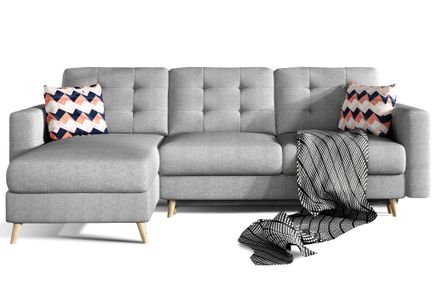 Canapé d’angle réversible convertible ANSKA en tissu avec pieds en bois naturel – 248 cm