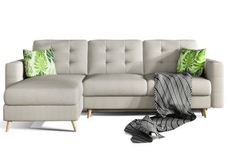 Canapé d’angle réversible convertible ANSKA en tissu avec pieds en bois naturel – 248 cm