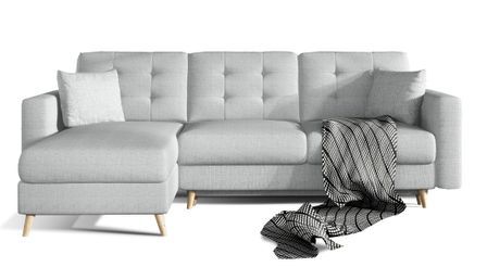Canapé d’angle réversible convertible ANSKA en tissu avec pieds en bois naturel – 248 cm