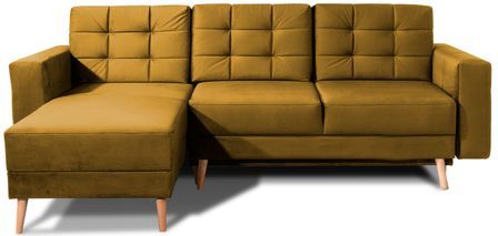 Canapé d’angle réversible convertible ANSKA en velours avec pieds en bois naturel – 248 cm