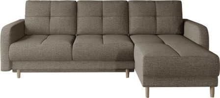 Canapé d’angle réversible convertible KINDO en tissu avec pieds en bois clair – 240 cm