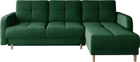 Canapé d’angle réversible convertible KINDO en tissu avec pieds en bois clair – 240 cm