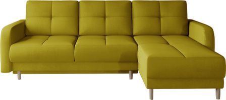 Canapé d’angle réversible convertible KINDO en tissu avec pieds en bois clair – 240 cm