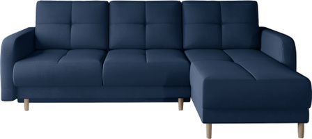 Canapé d’angle réversible convertible KINDO en tissu avec pieds en bois clair – 240 cm