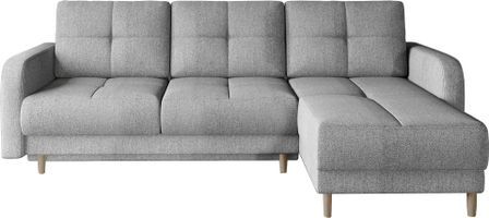 Canapé d’angle réversible convertible KINDO en tissu avec pieds en bois clair – 240 cm