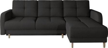 Canapé d’angle réversible convertible KINDO en tissu avec pieds en bois clair – 240 cm