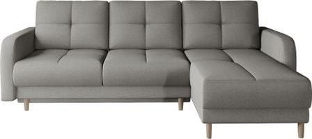 Canapé d’angle réversible convertible KINDO en tissu avec pieds en bois clair – 240 cm