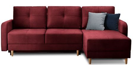 Canapé d’angle réversible convertible KINDO en velours avec pieds en bois clair – 240 cm