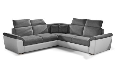 Canapé d’angle réversible convertible NEO en tissu et simili cuir avec pieds en acier chromé – 266 cm