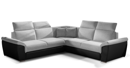 Canapé d’angle réversible convertible NEO en tissu et simili cuir avec pieds en acier chromé – 266 cm