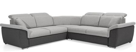 Canapé d’angle réversible convertible NEO en tissu et simili cuir avec pieds en acier chromé – 266 cm