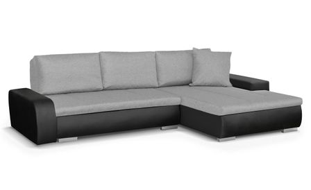 Canapé d'angle réversible convertible simili cuir noir et tissu gris Bento