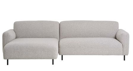 Canapé d’angle SALVADOR en tissu bouclette gris clair – 265 cm