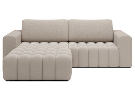 Canapé d’angle tissu à boucles capitonné BOZEN – Convertible et rangement