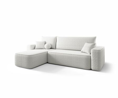 Canapé d’angle tissu bouclé convertible avec coffre CENA