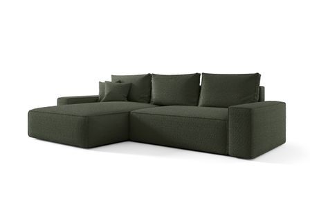 Canapé d’angle tissu bouclé convertible avec coffre NINA